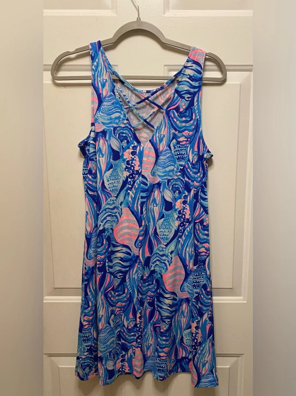 Lilly Pulitzer Pastel Blue and Pink Fish Print Mini Dress - Picture 2 of 4
